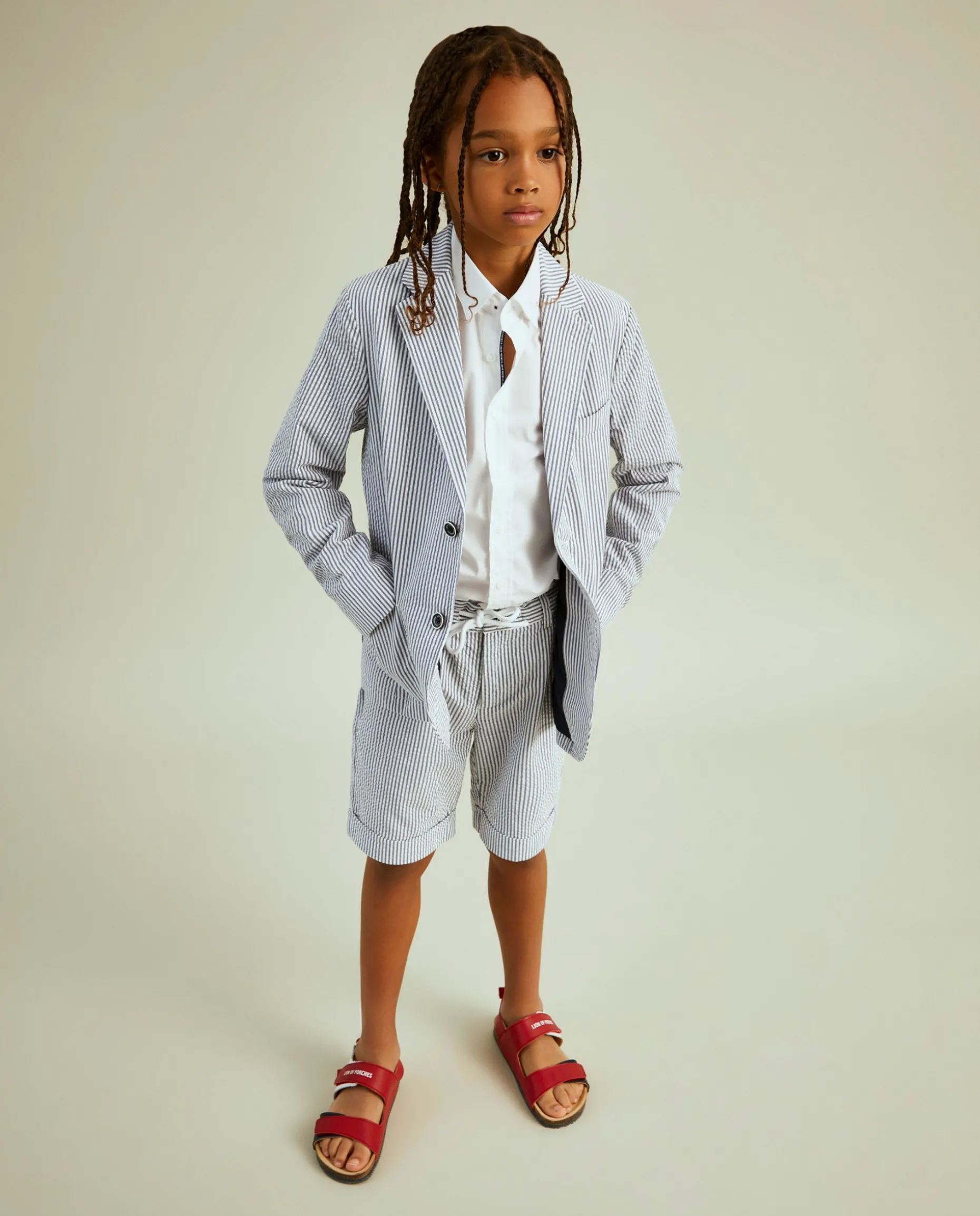 Blazer às riscas de popelina