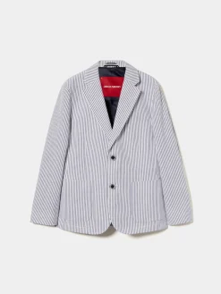 Blazer às riscas de popelina