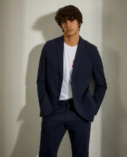 Blazer slim fit com textura de riscas seersucker
