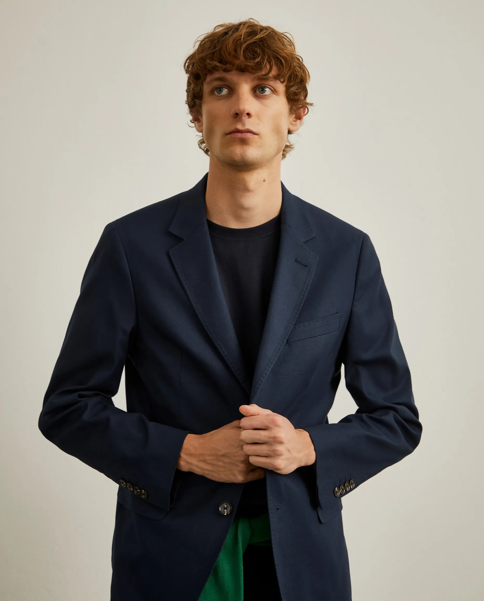 Blazer slim fit em algodão e lã