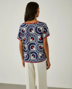 Blusa decote em V com padrão geométrico