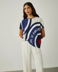 Blusa decote redondo com padrão geométrico