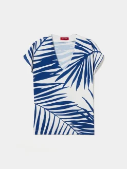 Blusa fluida com padrão palmeiras