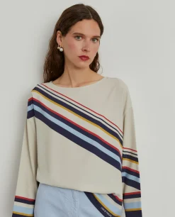 Blusa fluida de manga comprida às riscas