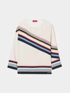 Blusa fluida de manga comprida às riscas