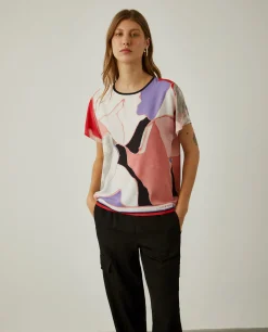 Blusa manga curta com padrão abstrato