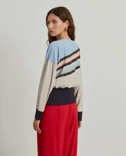 Blusa às riscas com drapeado