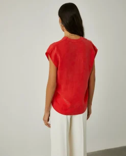 Blusa sem mangas em cupro