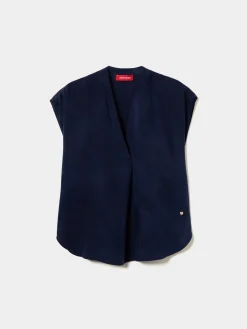 Blusa sem mangas em cupro