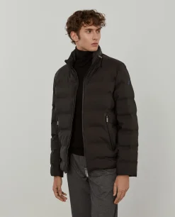 Blusão acolchoado com capuz em tecido técnico