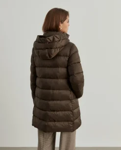 Blusão acolchoado comprido com capuz