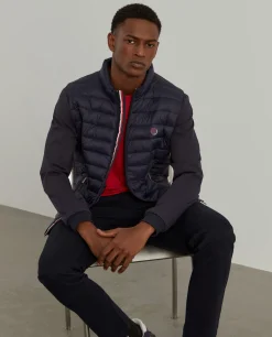 Blusão combinado de gola alta com acolchoado na frente