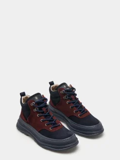 Botas bicolor com cordões em camurça