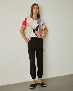 Calças cargo com cintura elástica e cordão