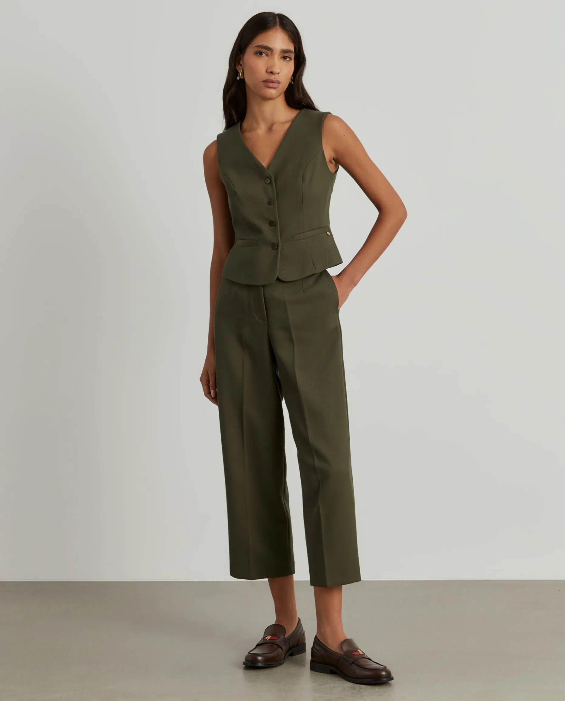 Calças cropped texturizadas