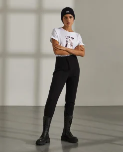 Calças de cintura subida