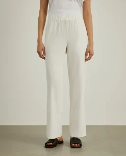 Calças de corte direito com cintura elástica