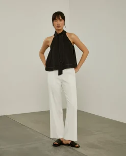 Calças de corte direito com cintura elástica