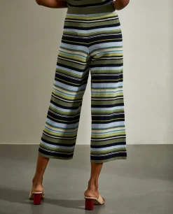 Calças de malha curtas às riscas