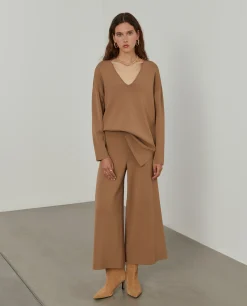 Calças de malha perna larga