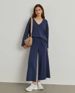 Calças de malha perna larga