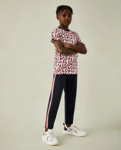 Calças de malha riscas em contraste