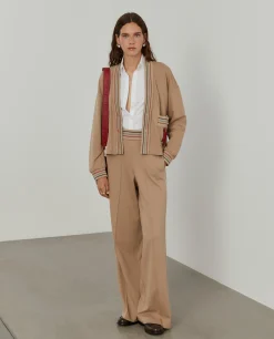 Calças de malha wide leg com riscas