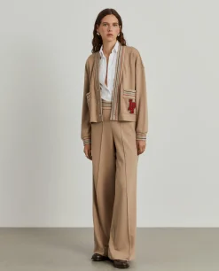 Calças de malha wide leg com riscas