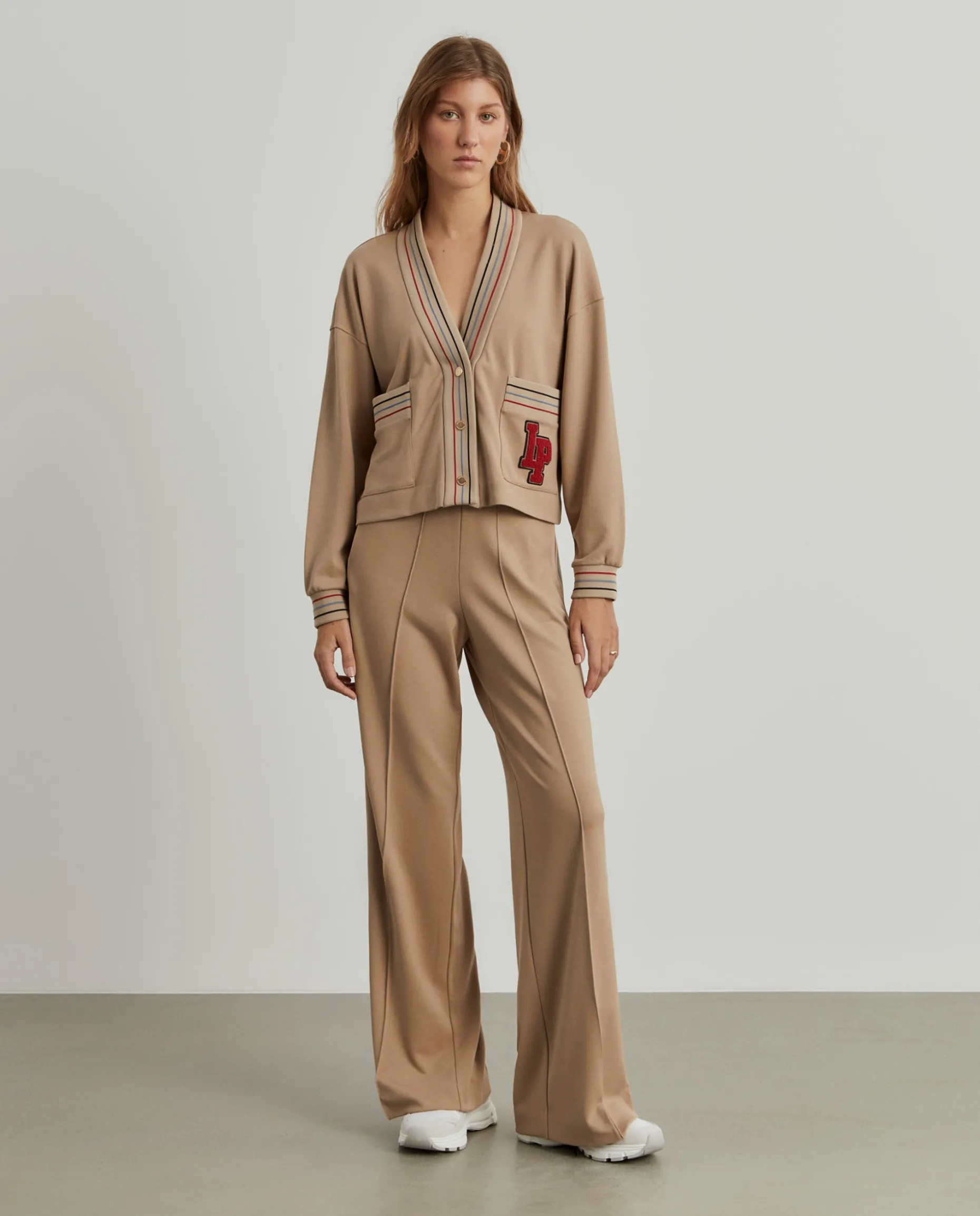 Calças de malha wide leg com riscas