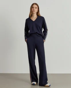 Calças de malha wide leg com riscas