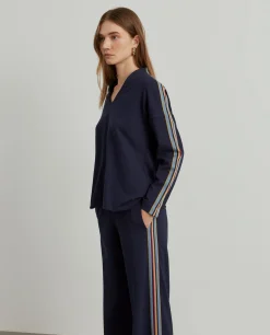 Calças de malha wide leg com riscas