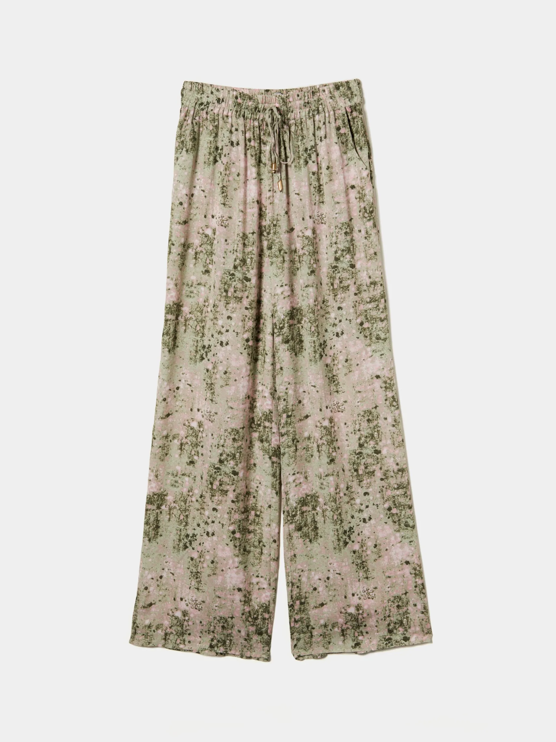 Calças de perna larga com padrão abstrato