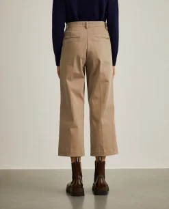 Calças de perna larga curtas em algodão