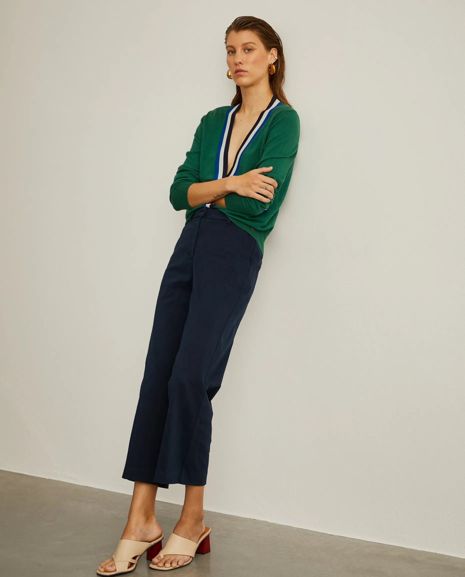 Calças de perna larga curtas de algodão