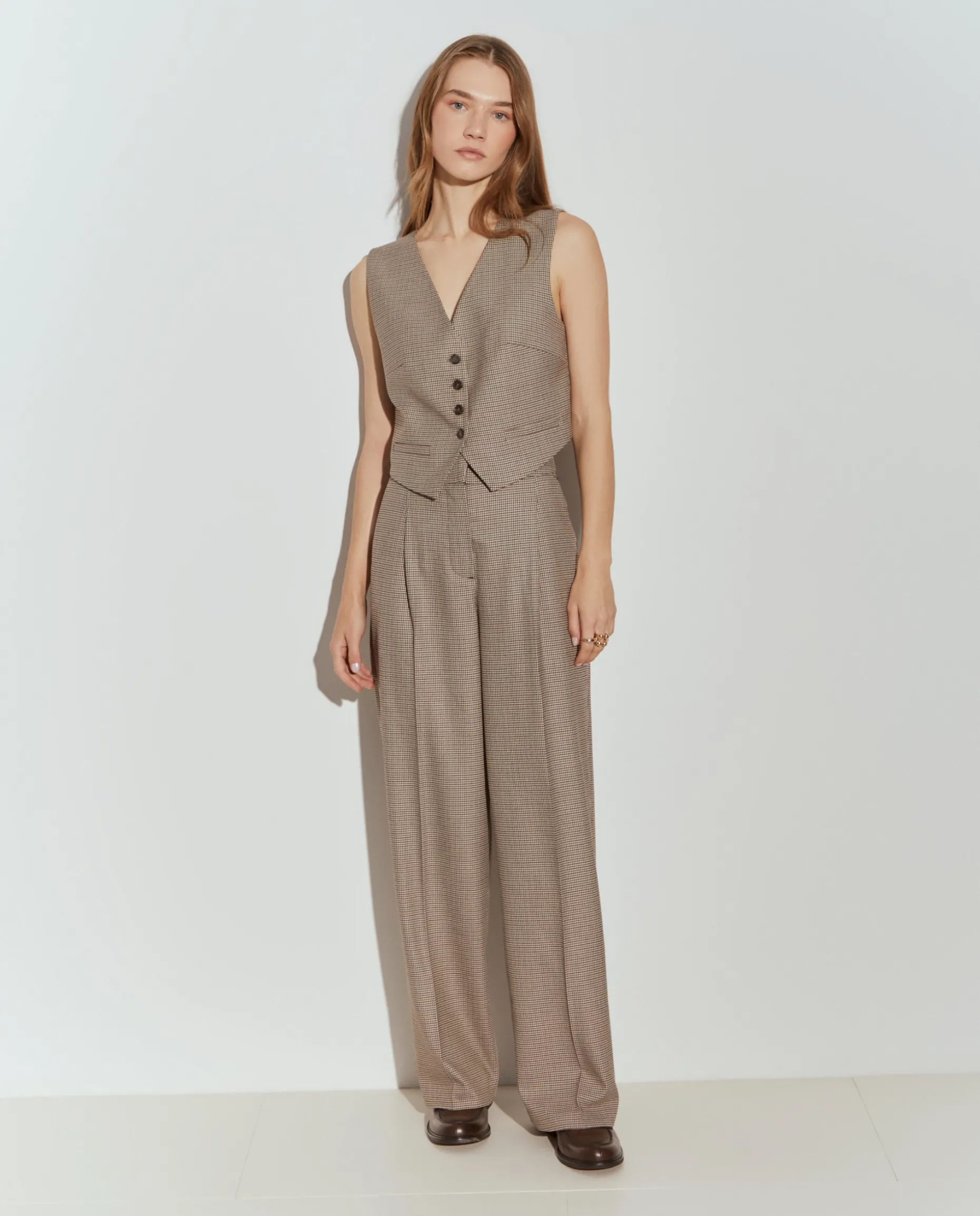 Calças de pregas pied de poule