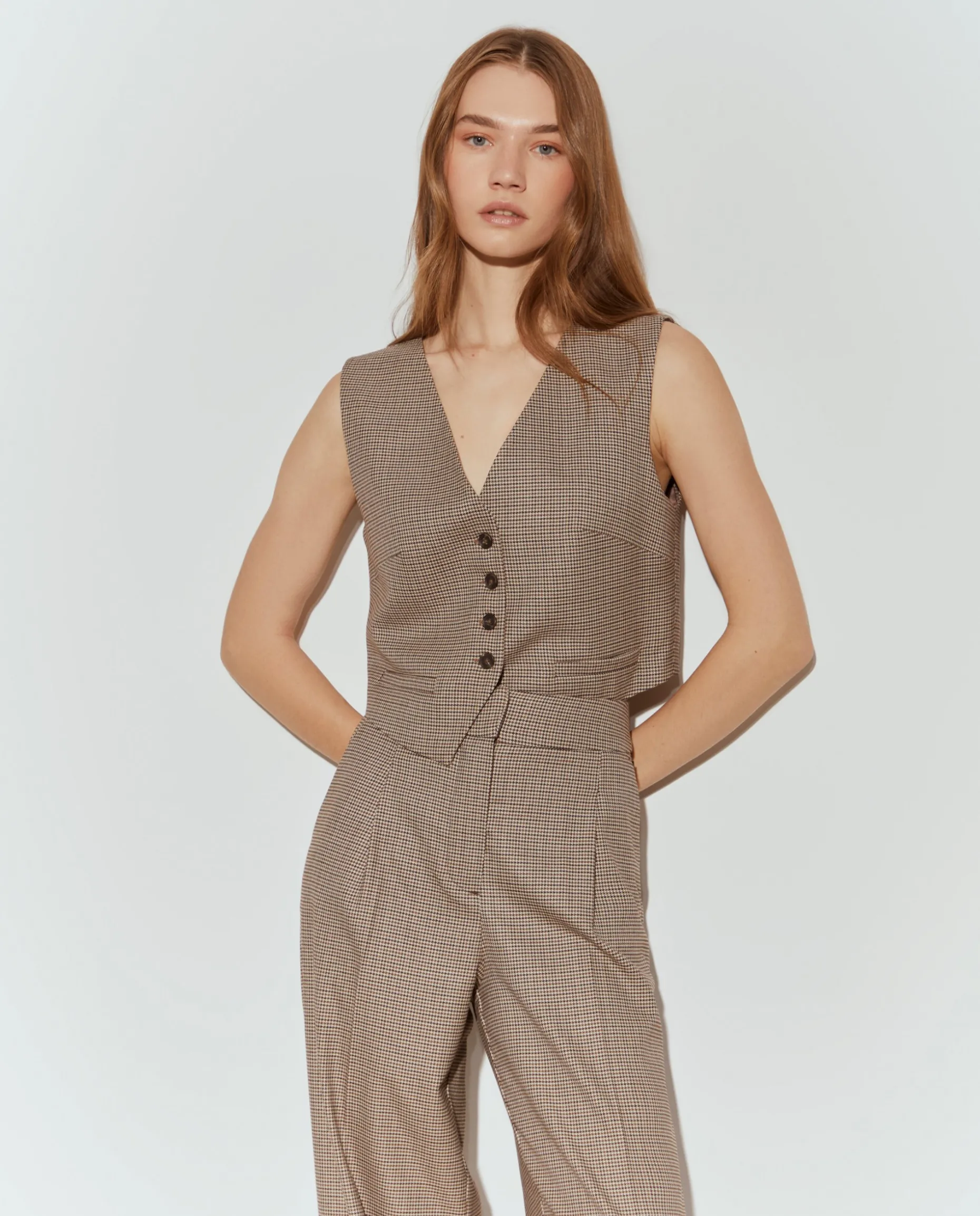 Calças de pregas pied de poule