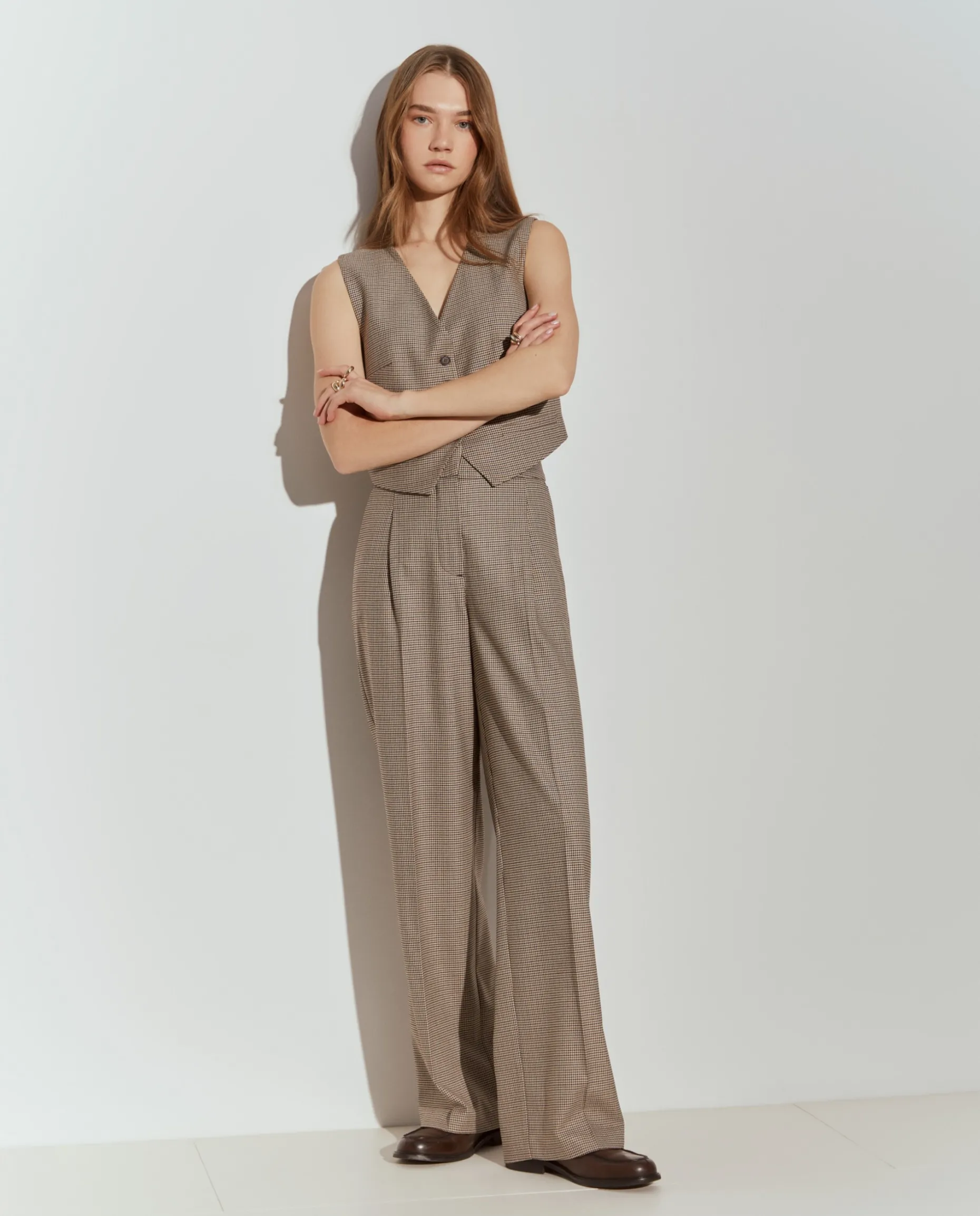 Calças de pregas pied de poule