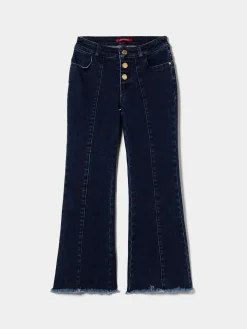 Calças denim com franjas