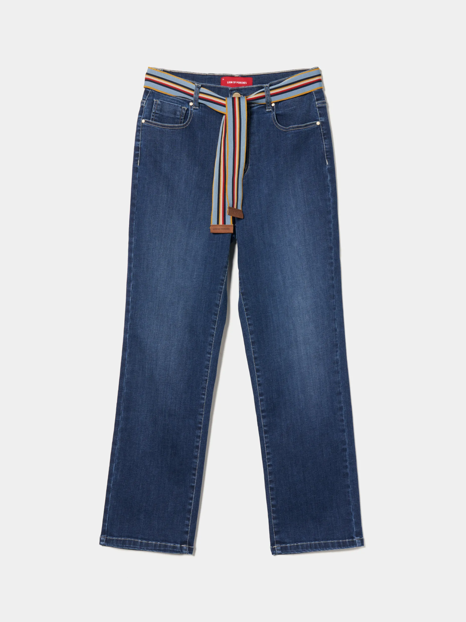 Calças denim regular fit com cinto