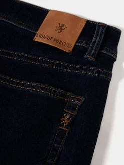 Calças denim regular fit lavagem escura