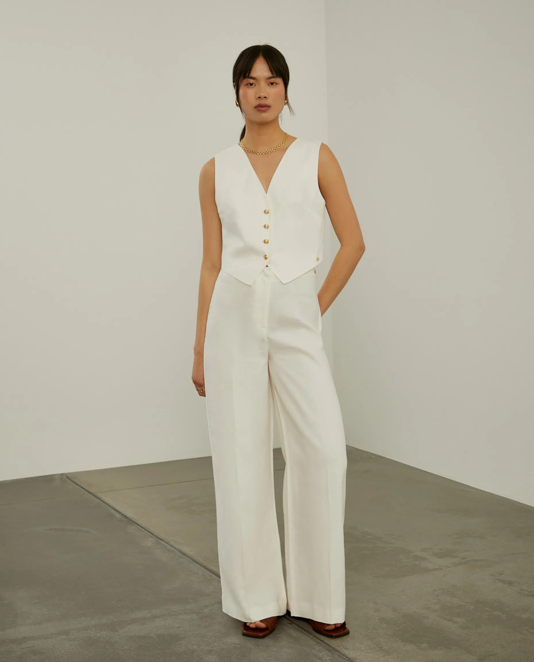 Calças pantalona 100% linho