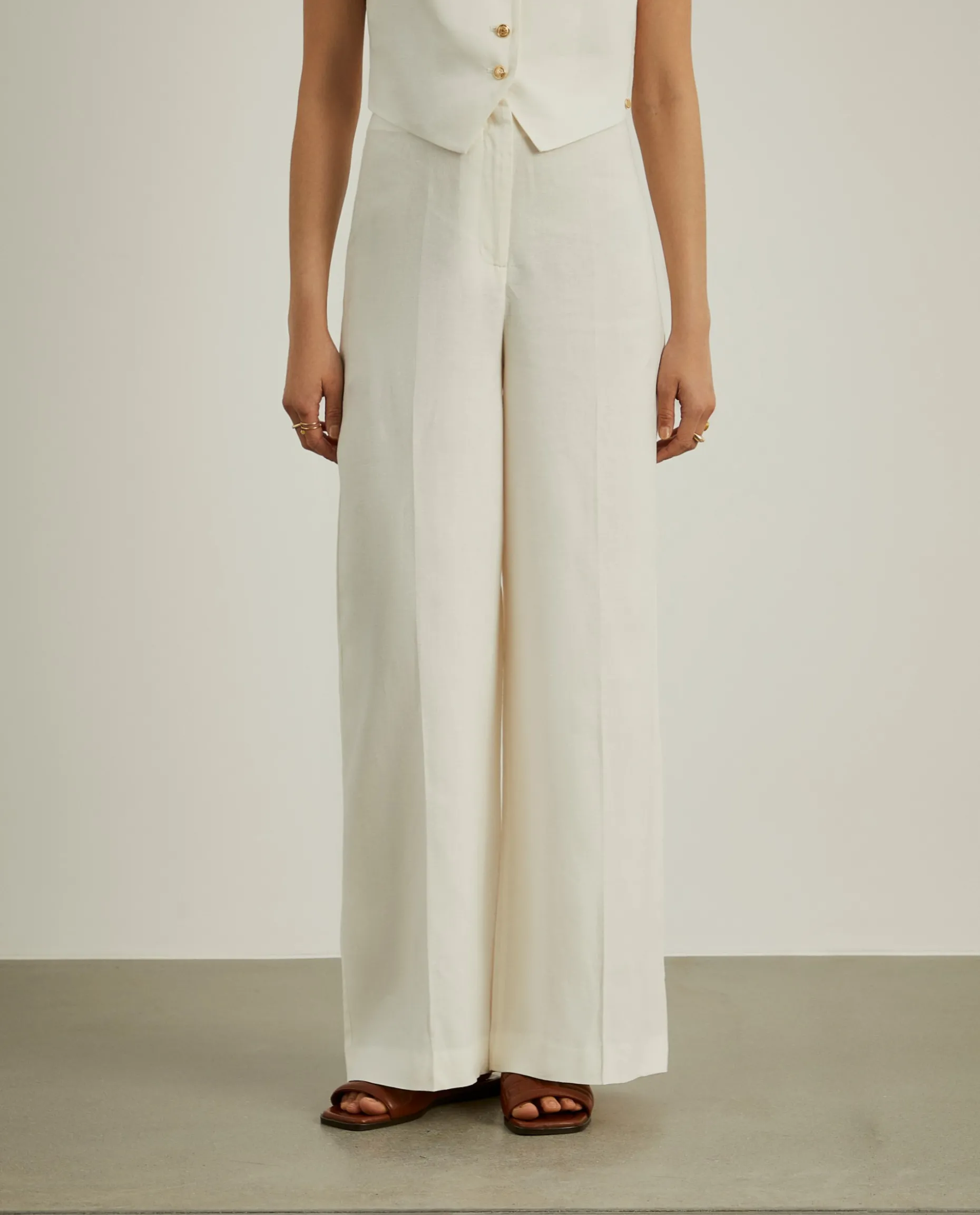 Calças pantalona 100% linho