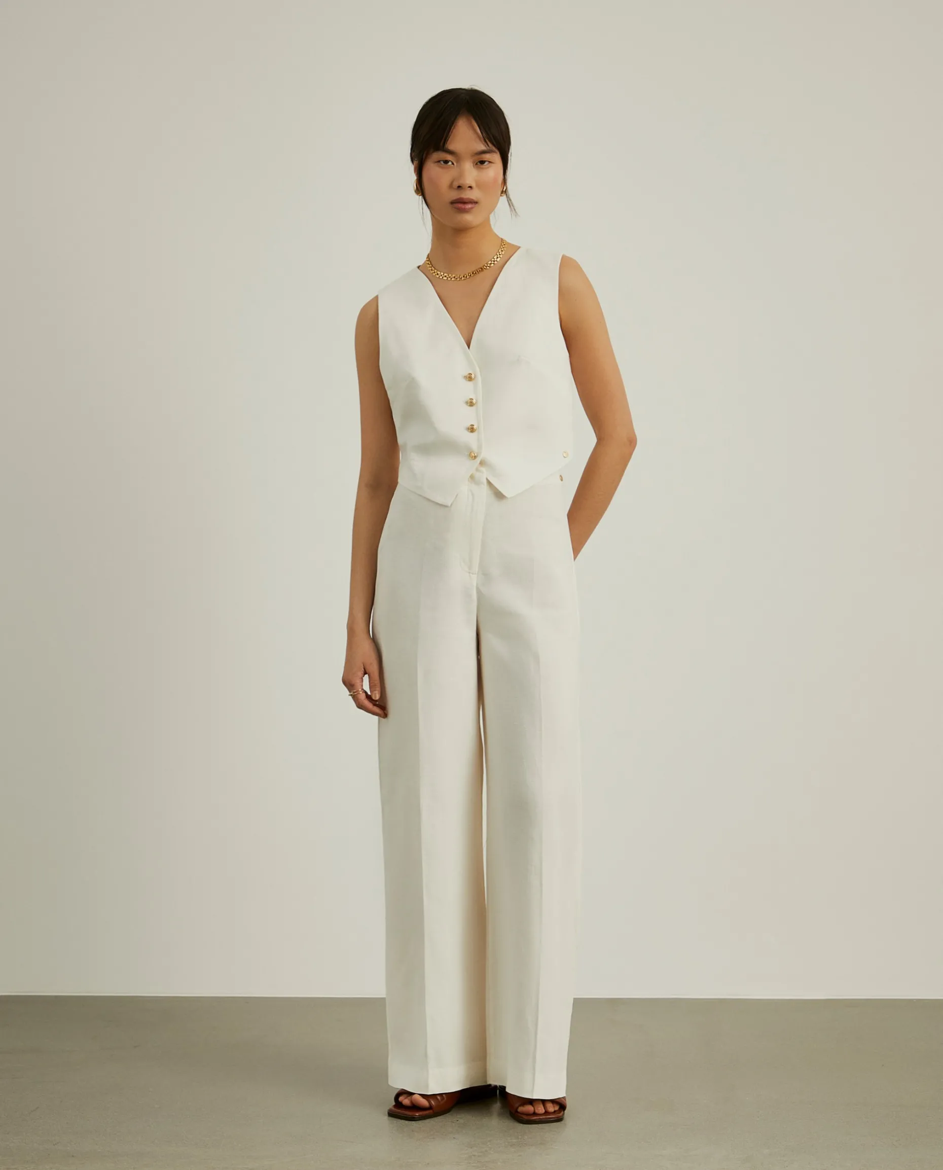 Calças pantalona 100% linho