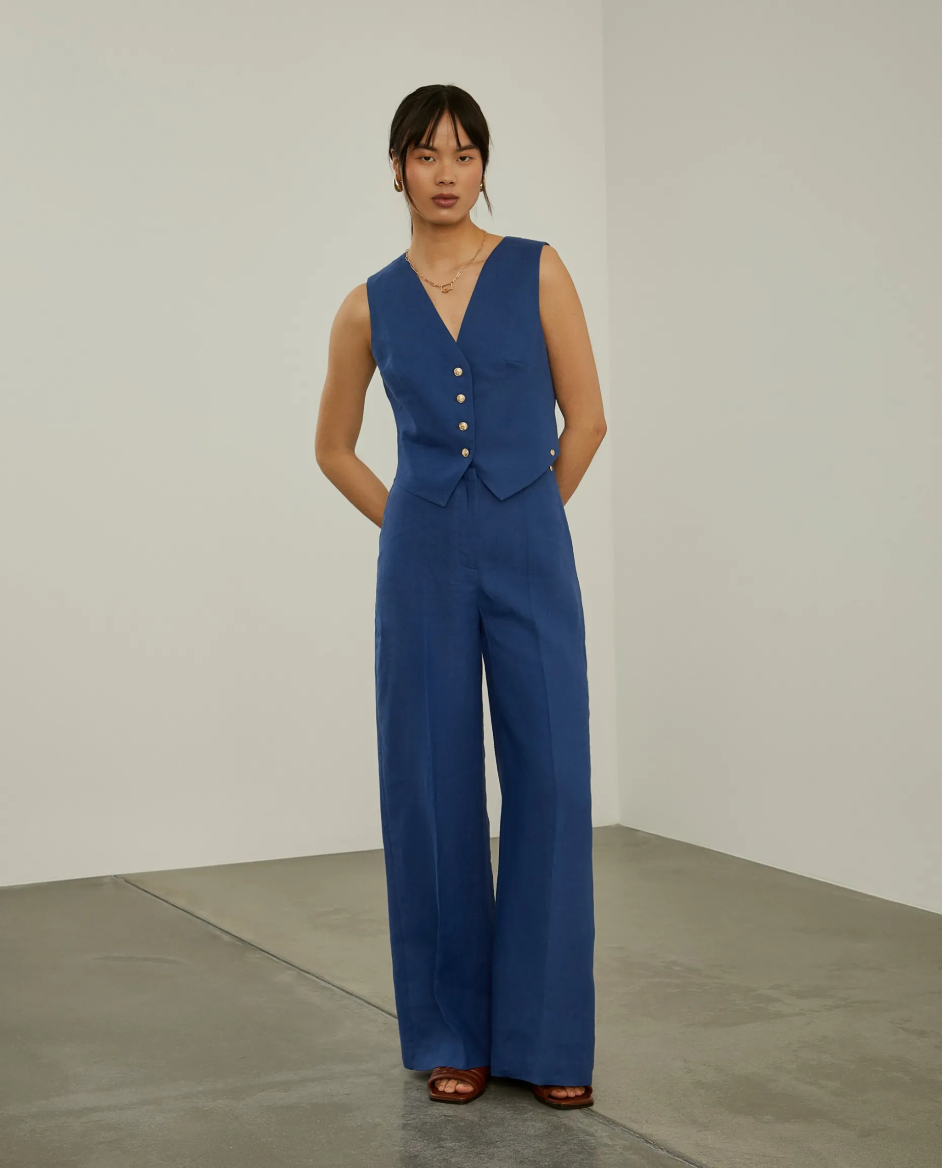 Calças pantalona 100% linho