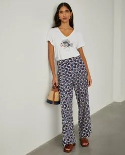 Calças pantalona com padrão geométrico