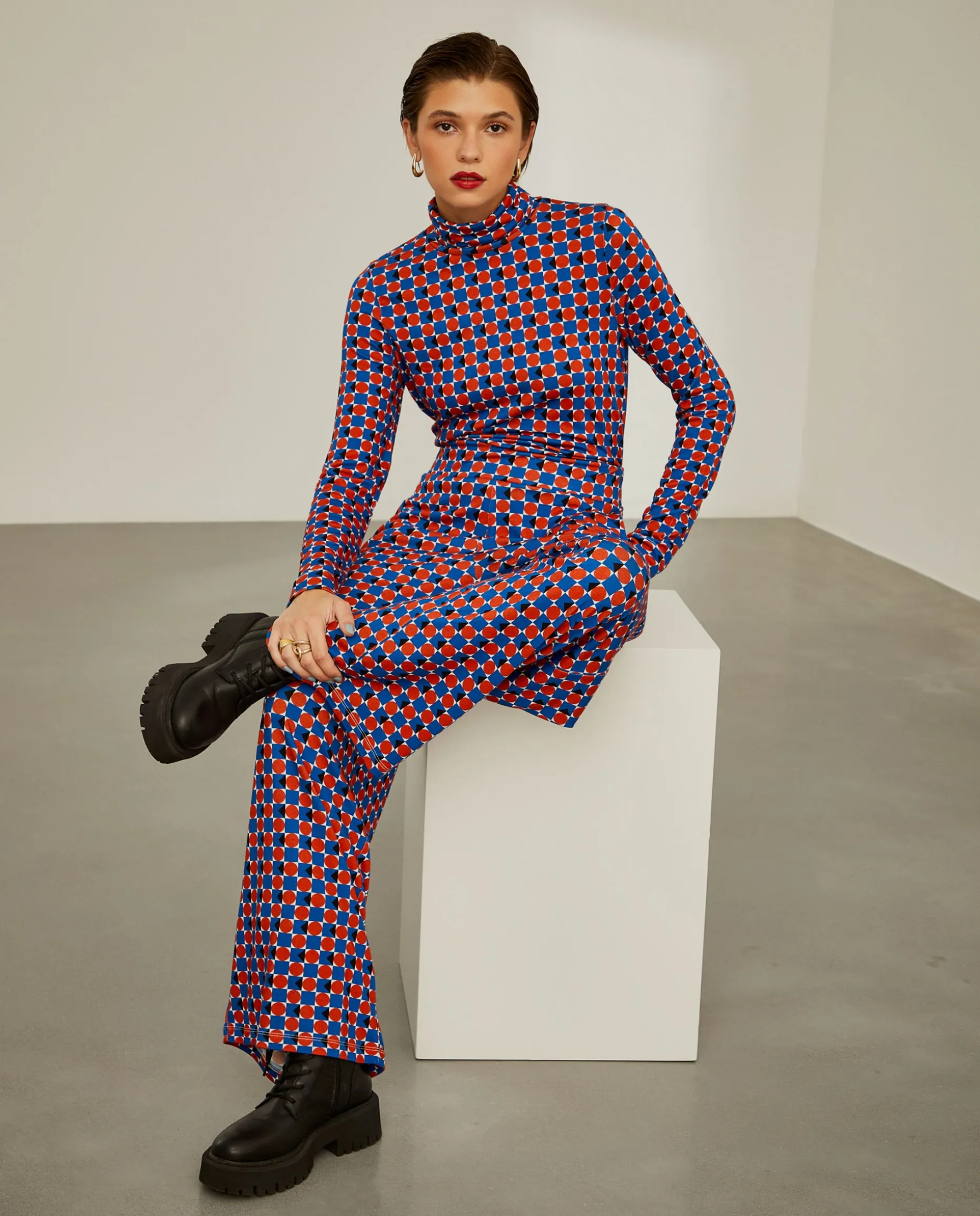 Calças pantalona de malha com padrão