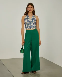 Calças pantalona em linho