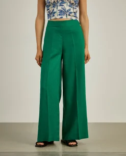 Calças pantalona em linho