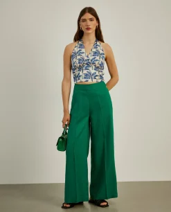 Calças pantalona em linho