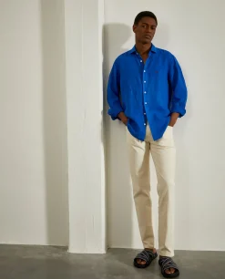 Calças para homem regular fit em algodão em sarja